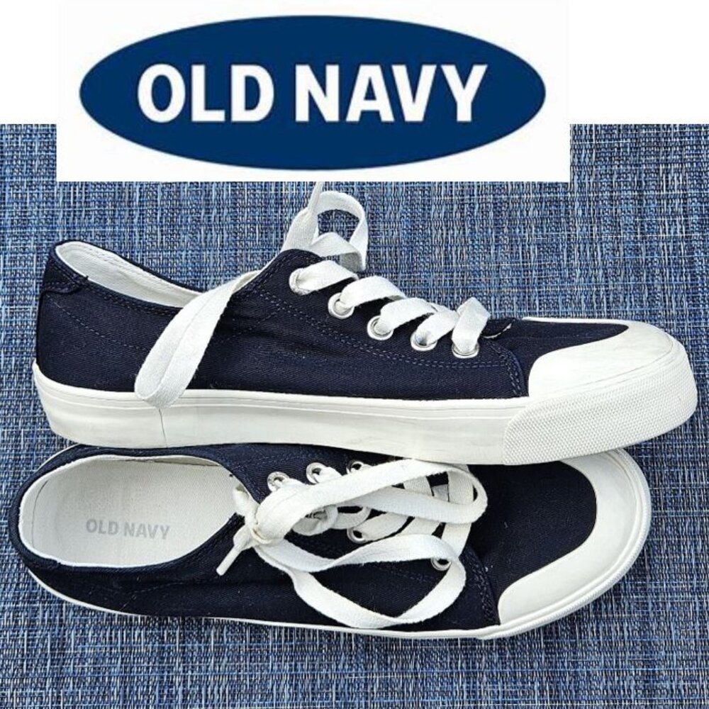 OLD NAVY - navy blue lace up canvas platform sneakers - size 9 - Picture 2 of 9